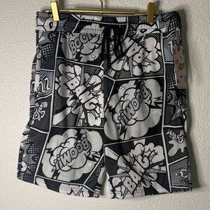 Graphic Comic Style Shorts in Black and White